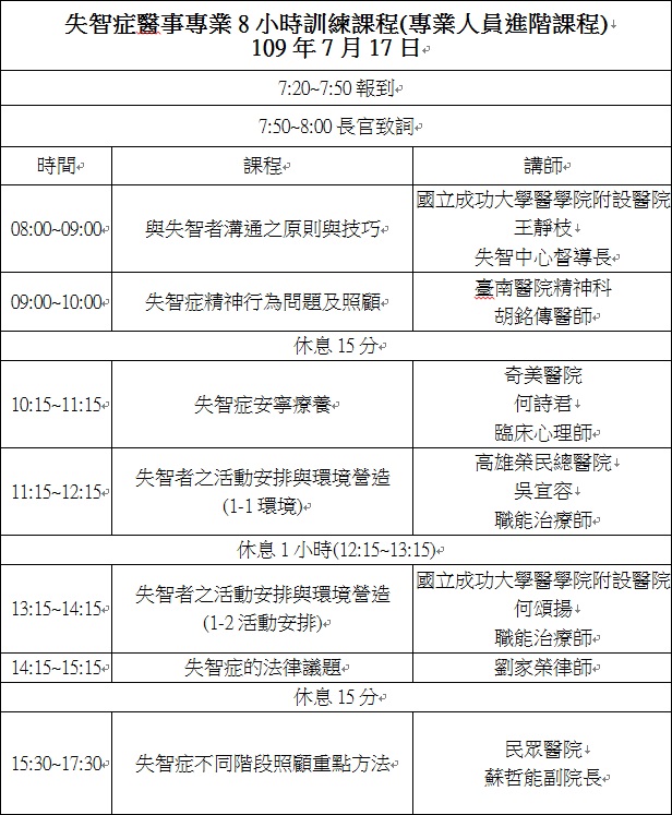 109年失智症醫事專業8小時訓練課程 專業人員進階課程 Beclass 線上報名系統online Registration Form For 移動裝置 活動日期 2020 07 17